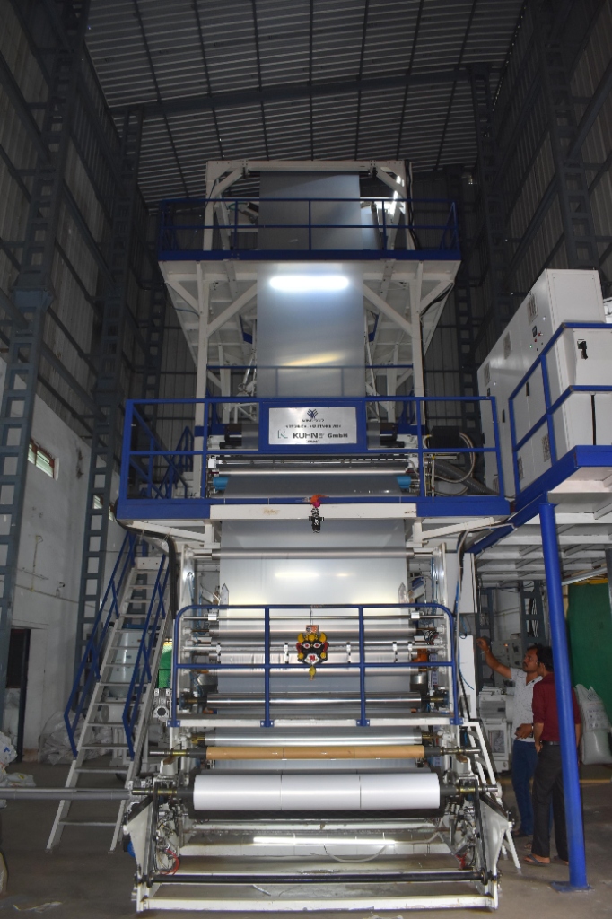 German KUHNE GmbH blown film extruder tower at Revira Rolls factory